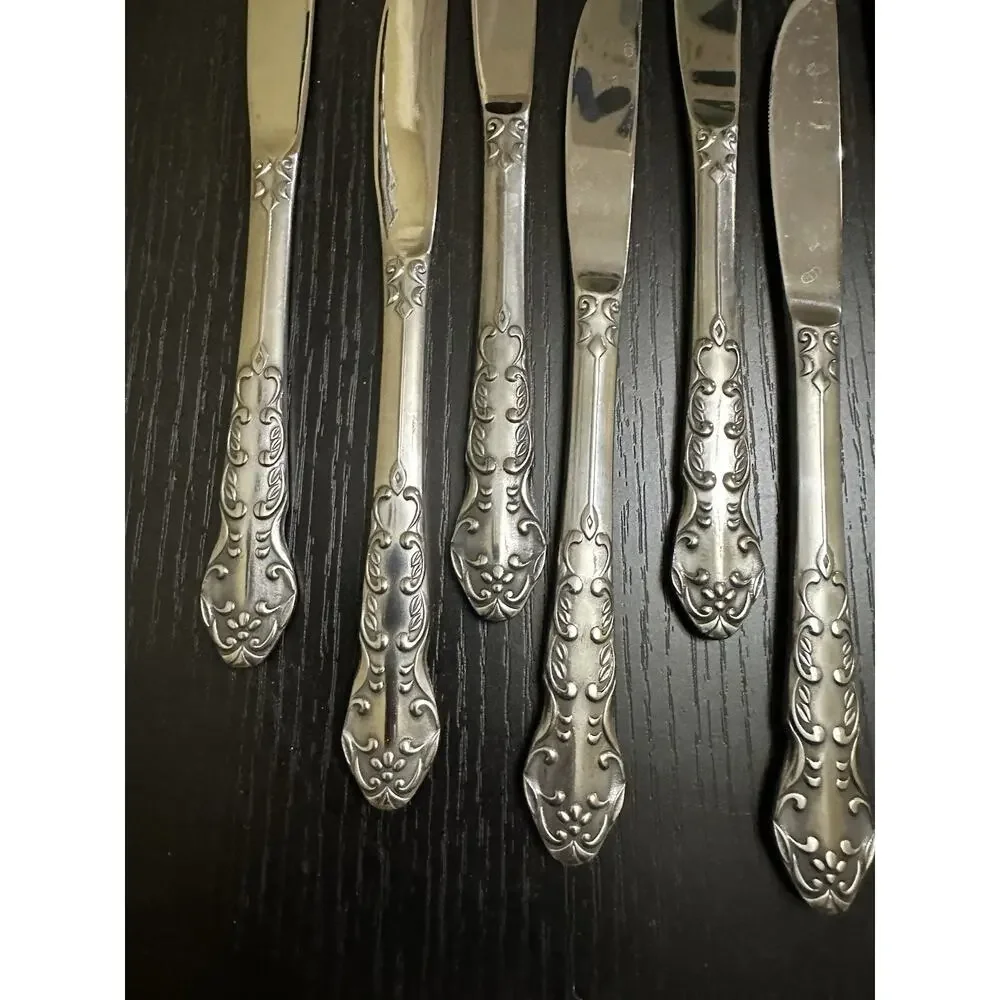 Set of 8 National Nancy Stainless Japan‎ Ornate Table Knives Silverware Flatware